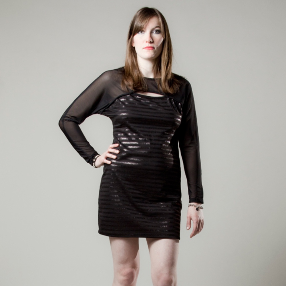 Black Sequin  stripe jersey evening dress
